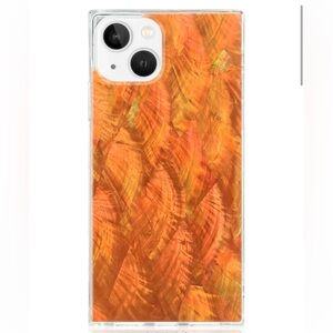 FLAUNT Square Orange Mother of Pearl iPhone 13 Case and Phone Ring